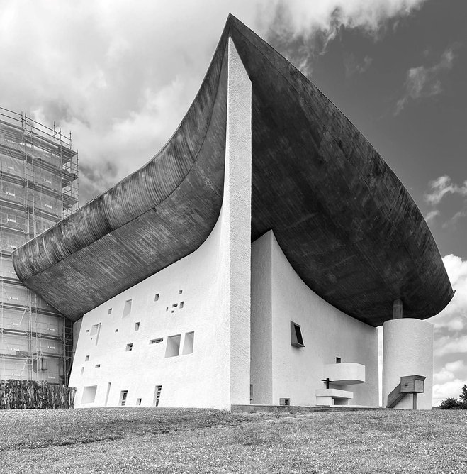 The chapel is a striking and complex collage of forms.