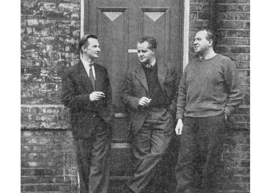 Chamberlin, Powell and Bon outside their Fulham studio, 1953.