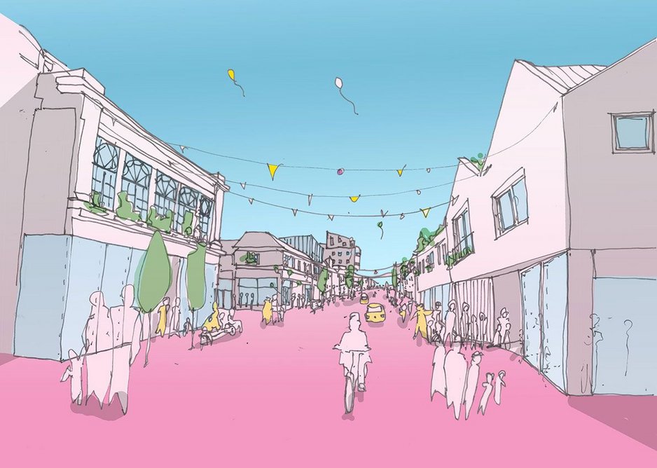 The proposal turns the linear high street  into a long pedestrianised public square.