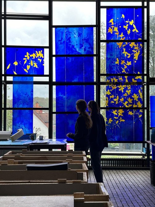 Stained glass at Brian Clarke Studio prior to installation at Westminster Coroner’s Court. Photo: Brian Clarke Studio