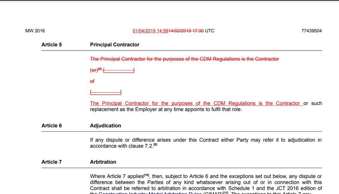 JCT Construct: Edit the standard JCT contract for each contractor.