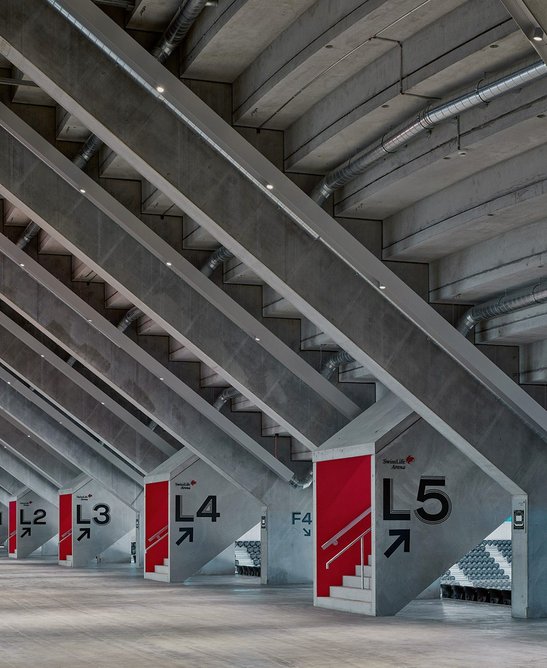 Vomitories lead up from the south terrace access deck to the arena’s main bank of seating.