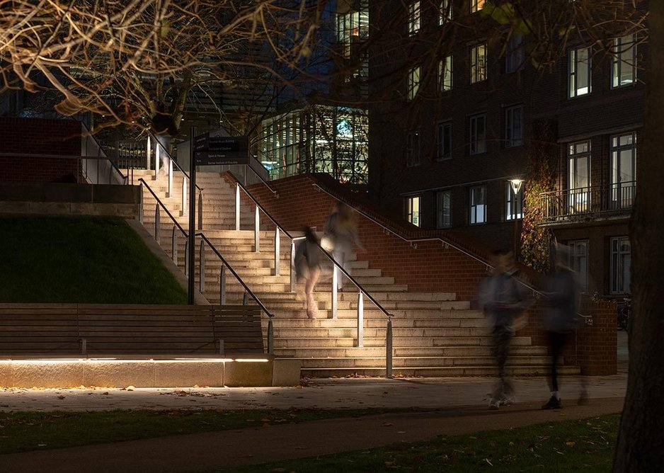 Aware that the campus is in use in depth of winter as well as height of summer lighting is part of the wayfinding strategy.