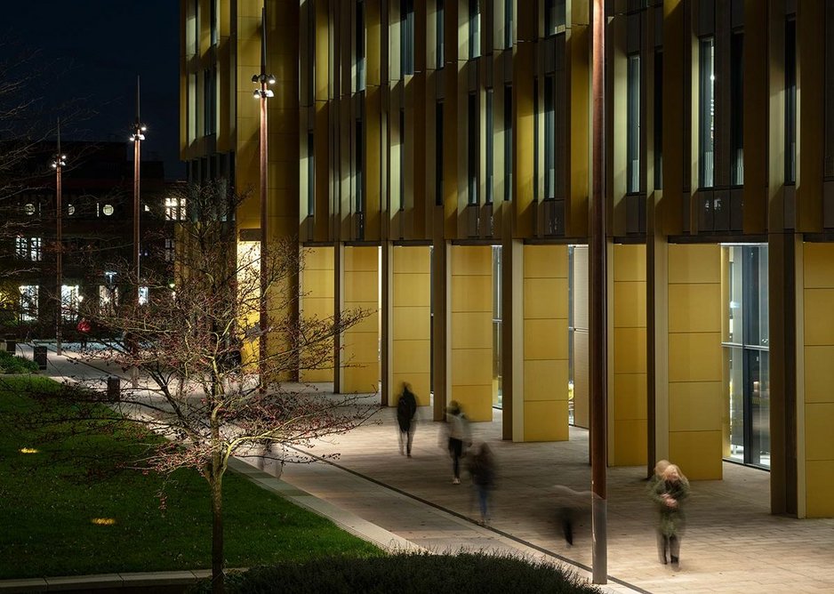 Campus buildings, with their dappled lighting effects, are part of the broader lighting approach.