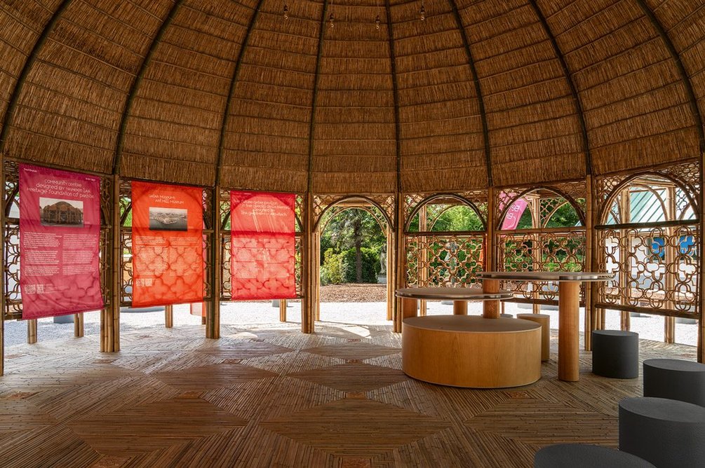 Presented on the site of the future Qatar Pavilion in the Giardini, Community Centre is a temporary intervention by Yasmeen Lari and the Heritage Foundation of Pakistan. Credit: Gregory Gestner