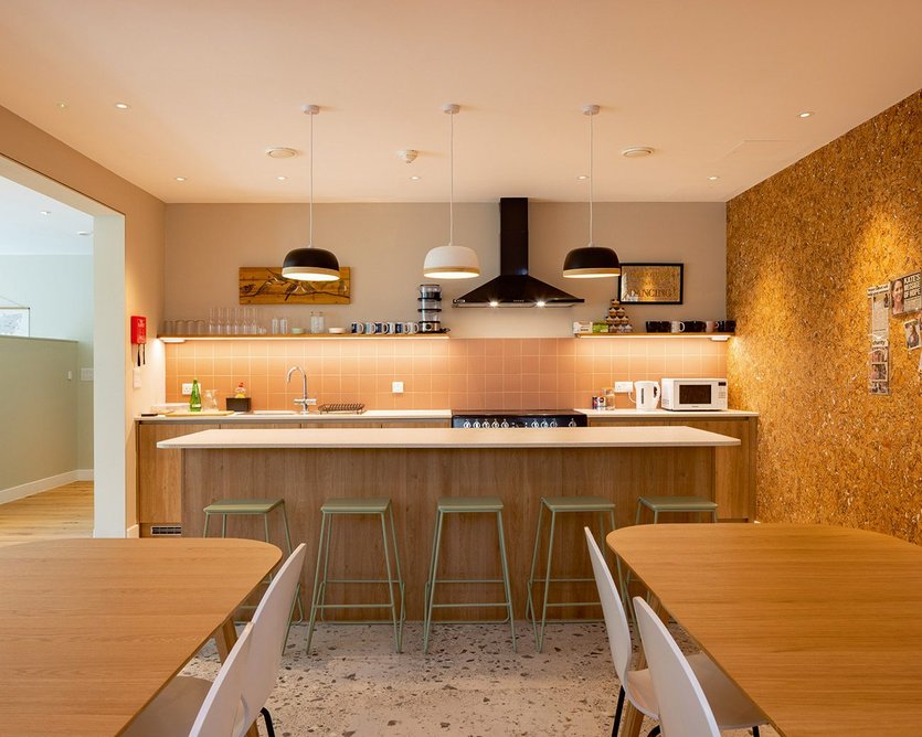 Communal kitchen, living and eating spaces.