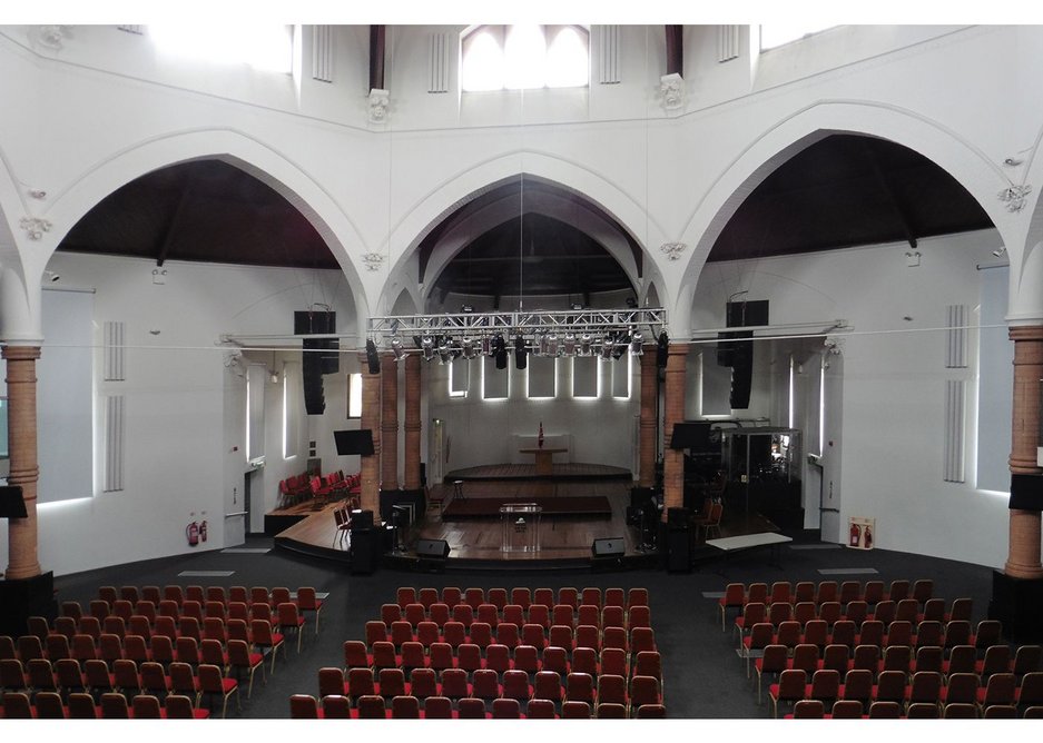 An extremely original layout design for a 1860s Victorian church, Truefitt’s design for St George’s Church in Tufnell Park abandons the tyrannical Puginian cross-plan, and incorporates a circular nave at 26m in diameter. Truefitt’s intention was to allow the congregation to see and hear the priest clearly, rather than applying a layout that served no practical purpose apart from conforming to Pugin’s doctrine of historical correctness.