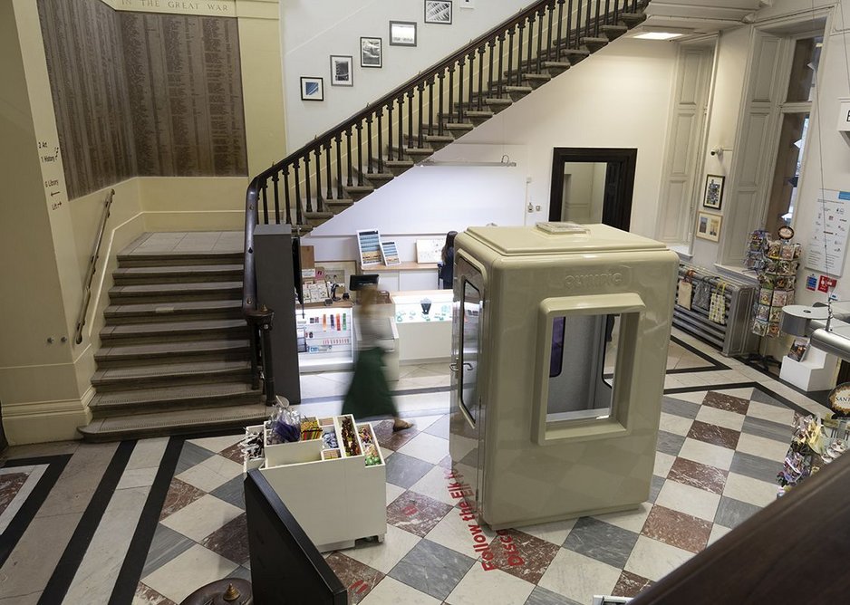 Glasdon Olympic Kiosk, cast using the original mould for the bus station kiosks, installed in the reception of the Harris gallery.