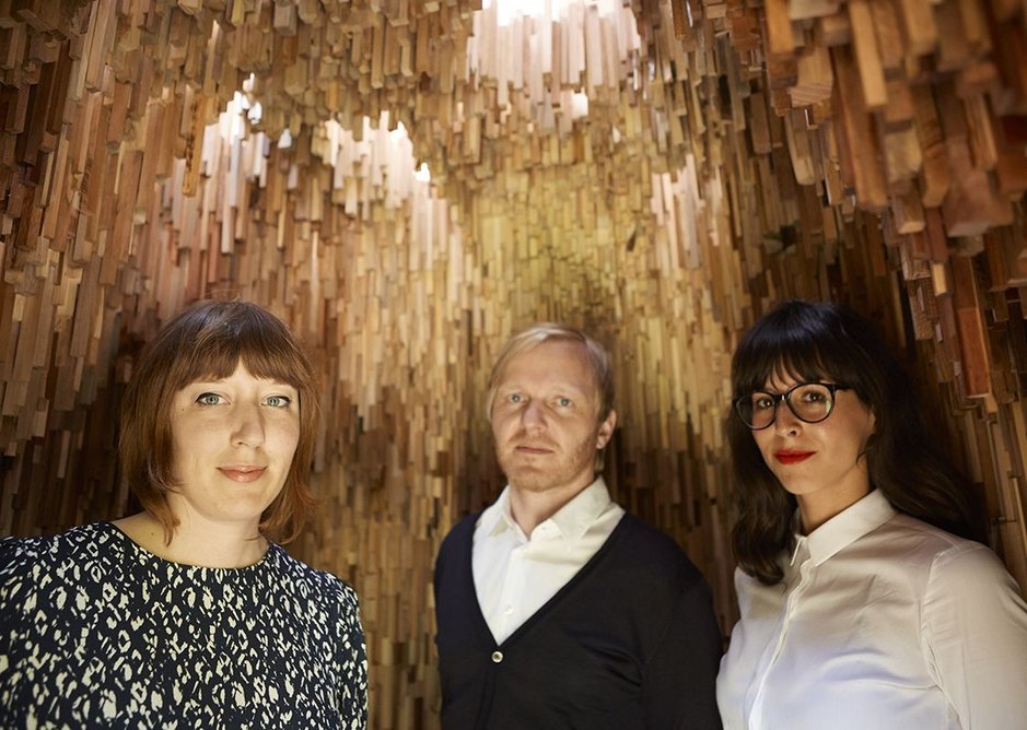 The creative team behind the Hollow installation Artist Katie Paterson (left) with architects Christoph Zeller and Ingrid Moye of Zeller & Moye,