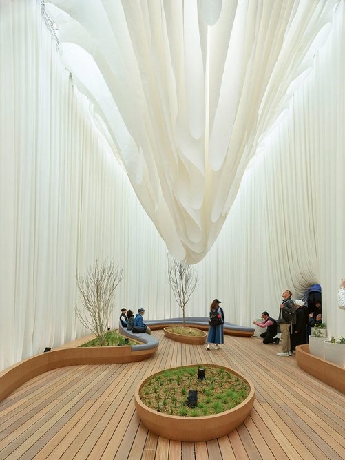 Rippling fabrics define the Kuwaiti pavilion at Expo 2025 Osaka.