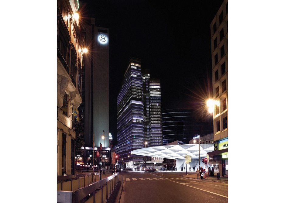 Visulisation of the completed canopy by night – a form rather than elemental structure.