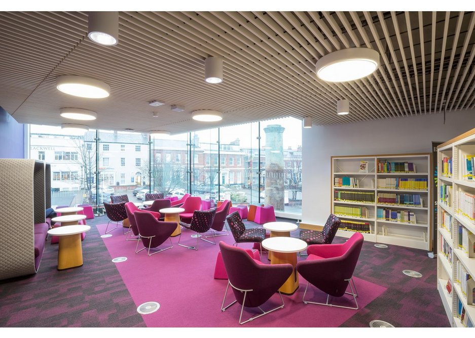 Laidlaw Library at the University of Leeds designed by ADP Architects features a timber Hunter Douglas ceiling