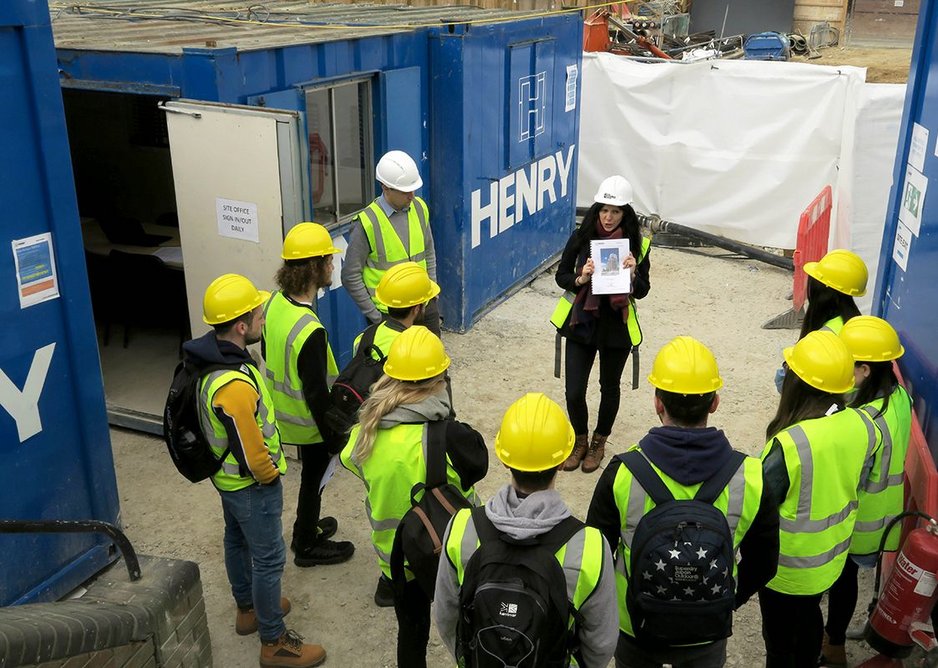 Emily Pallot leading a site visit for University of Reading students.