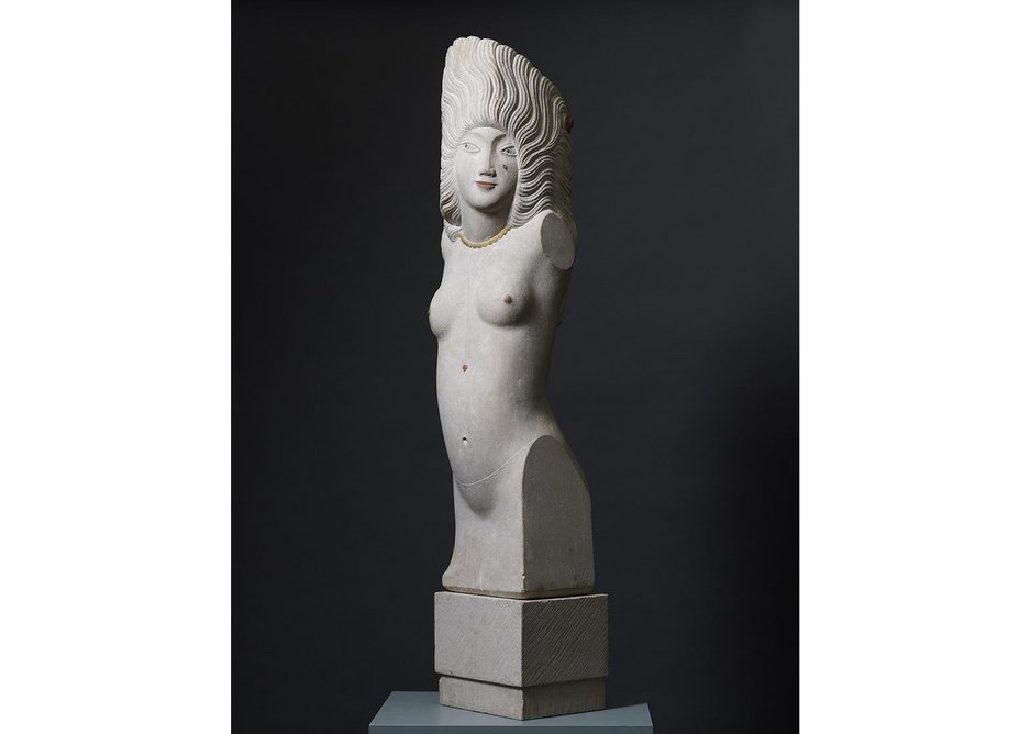 Eric Gill, ‘Headdress’, 1928. Beer stone with added colour. Courtesy Daniel Katz Gallery. Gill’s stone carvings resembled religious icons in Ditchling’s chapel-like space.
