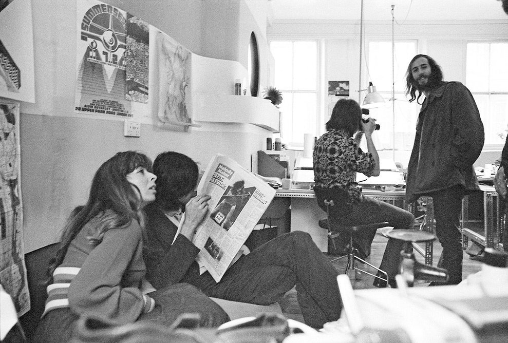 Colin Fournier looking through a camera at the Archigram office in London, 1972.