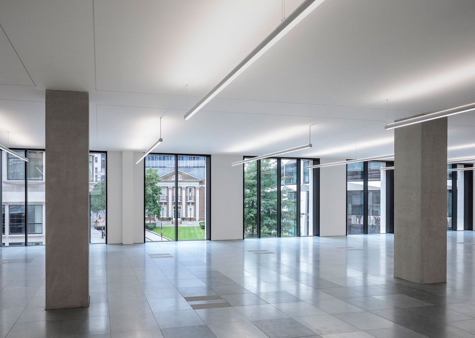 Standard office floorplate looks out to the 1960s neo-geo Girdlers Hall.