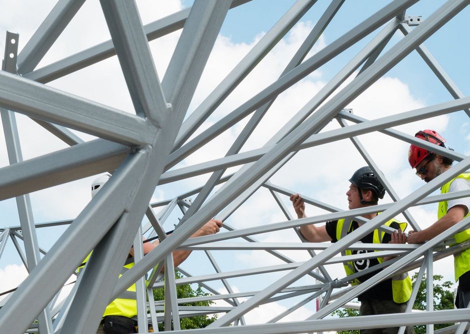 The structure of the funnel emerging on Kéré’s Serpentine Pavilion.