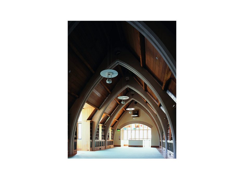 Precast cruck arches in Southwark Cathedral library.