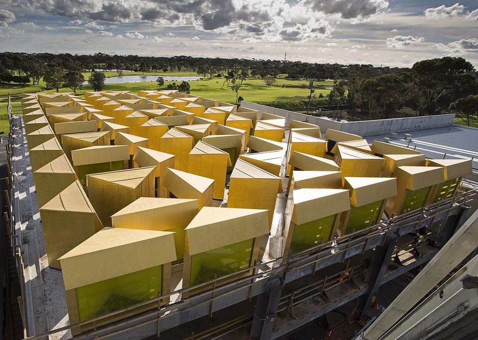 The roofscape of lanterns as they go up in Newport, Victoria.