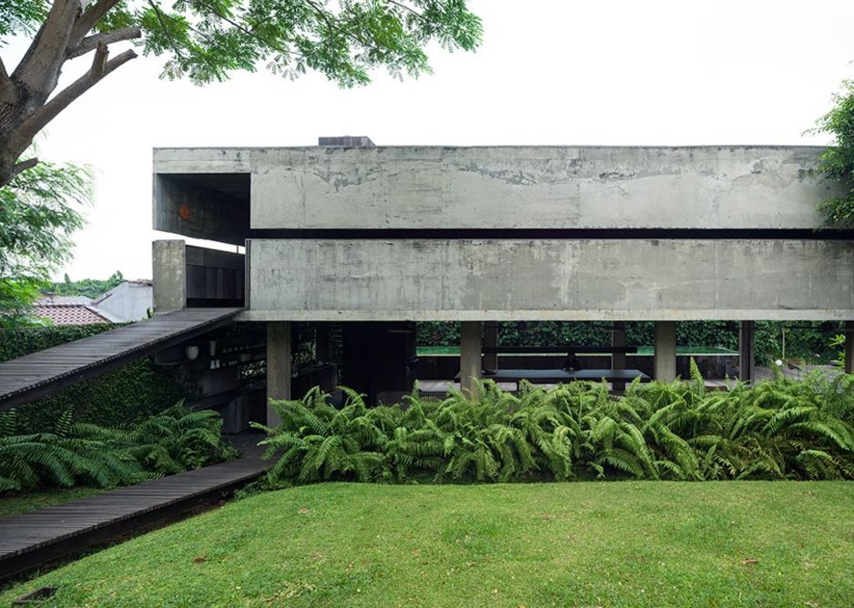 8 AM Residence exterior from garden, Jakarta, Indonesia, designed by Andramatin Architect.