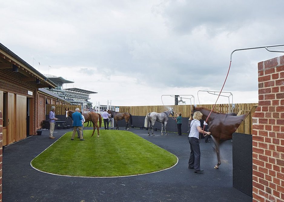 The wash-down facilities are located closest to the finish line.