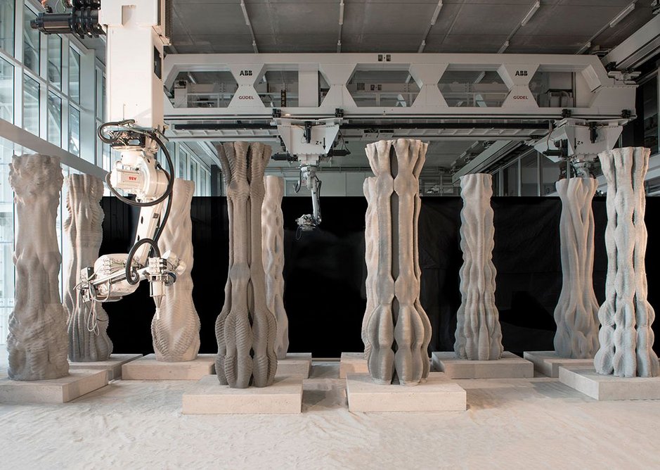 Columns inside The Robotic Fabrication Lab at ETH Zurich.