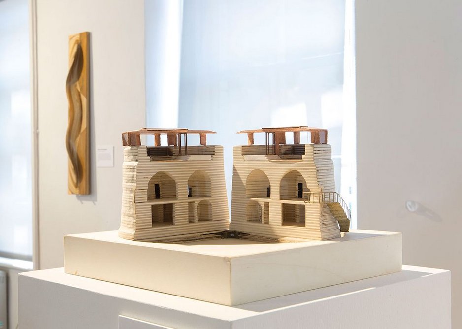 Installation view of Architecture Prototypes & Experiments showing Piercy & Company’s opening sectional model of a project to refurbish a 19th Century Martello Towe, 2010.