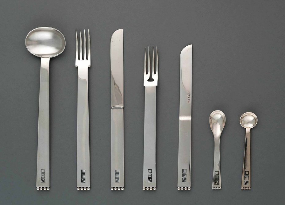 Josef Hoffmann, Silver flatware for Fritz and Lili Waerndorfer, flat model, silver, Wiener Werkstätte, 1904–1908