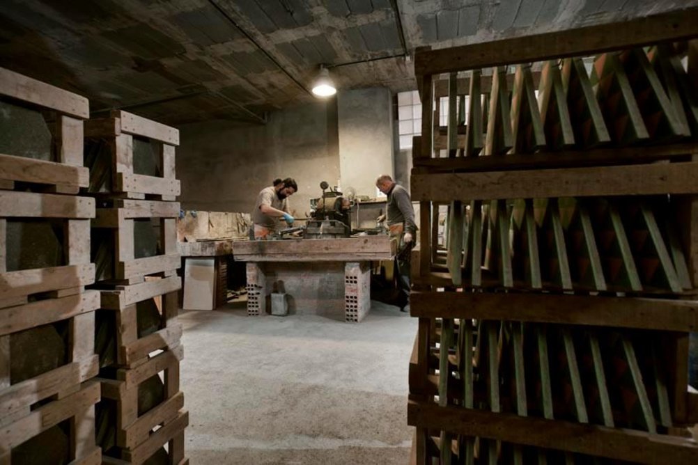 In the Mosaics Martí workshop in Barcelona. David Kohn Architects worked with the tile manufacturer to create the floor for the Carrer Avinyó apartment.