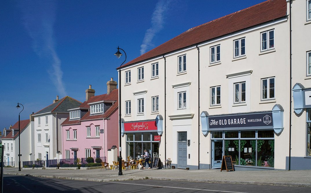 A café and shop on the high street that slopes down towards new ponds, the town and, ultimately, the sea.