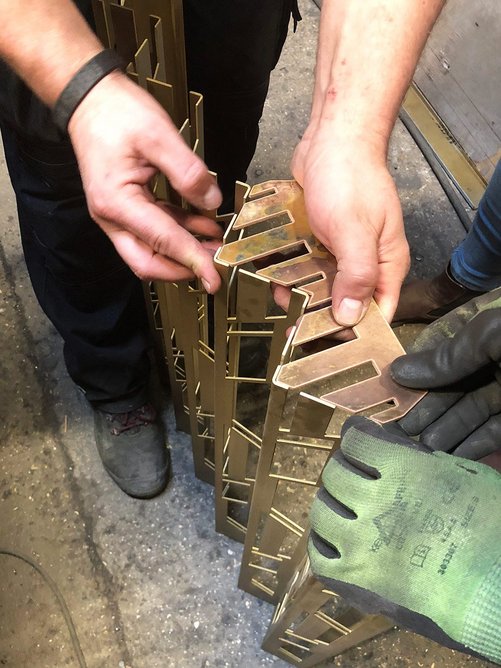 In process with specialist architectural metalwork firm John Desmond on the creation of the decorative lift core screen for The Gaslight building.
