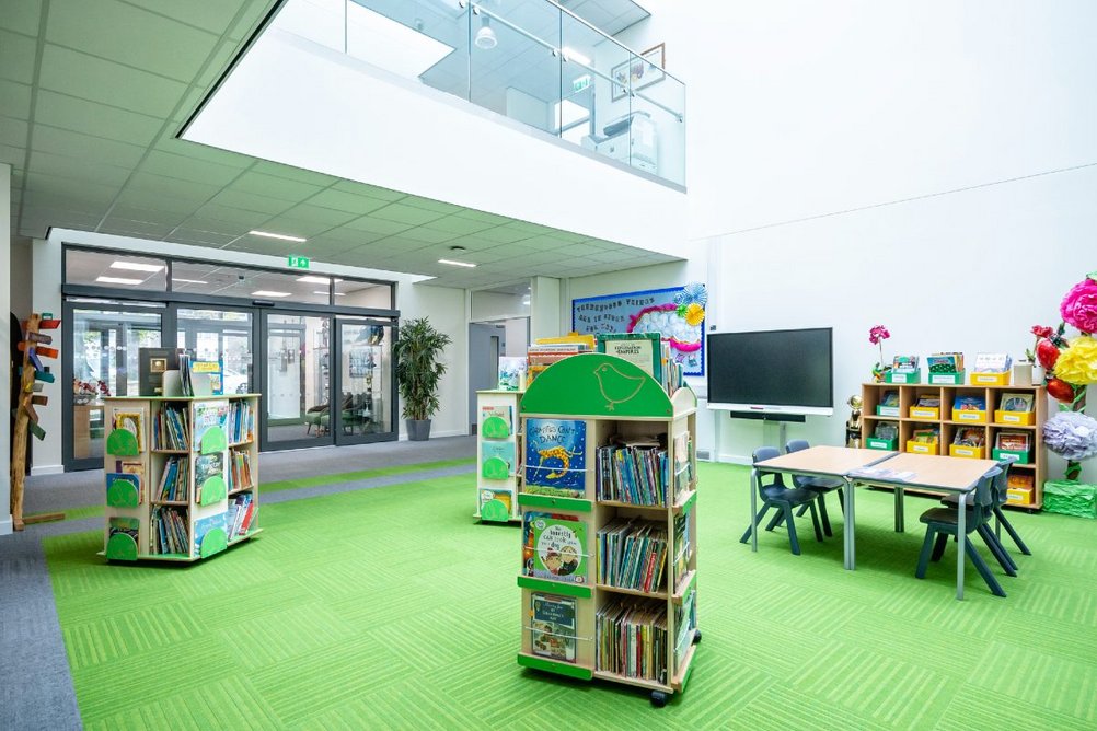 Velux Commercial Modular Skylights were used over the library and small group room. The design creates a mini atrium.
