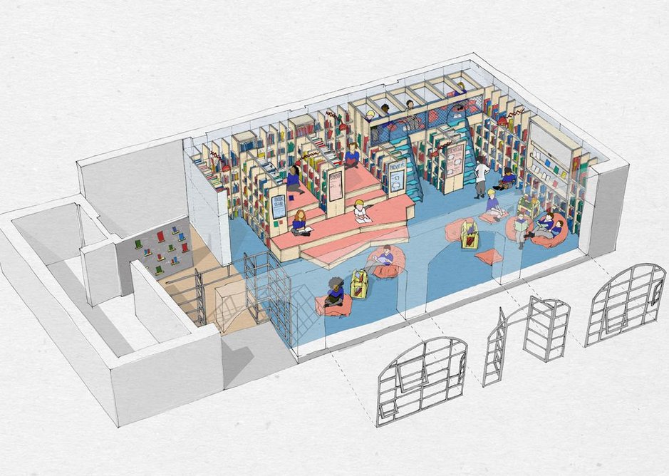 Axonometric drawing of Thornhill Primary School library, designed by Jan Kattein Architects