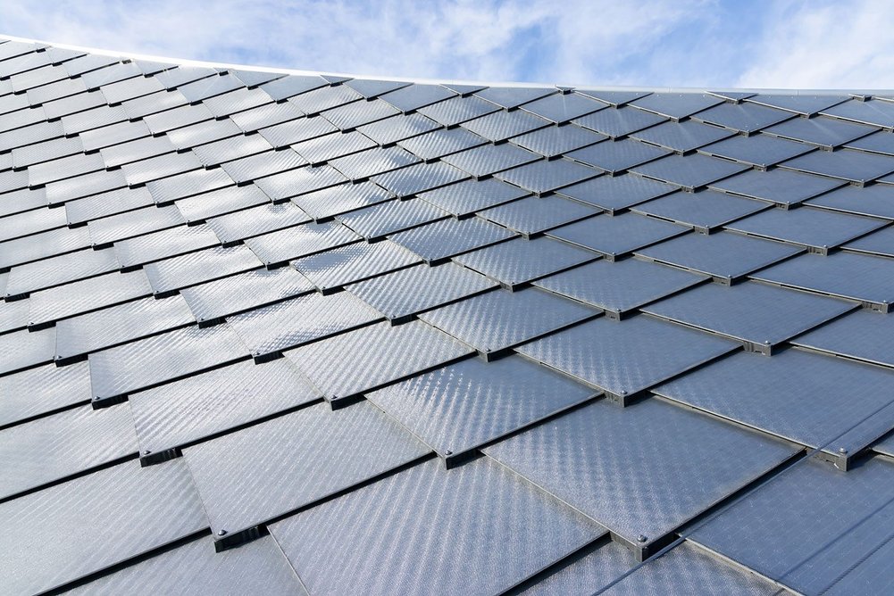 Detail of the dragon scale PV panels that generate 7 megawatts per hour.