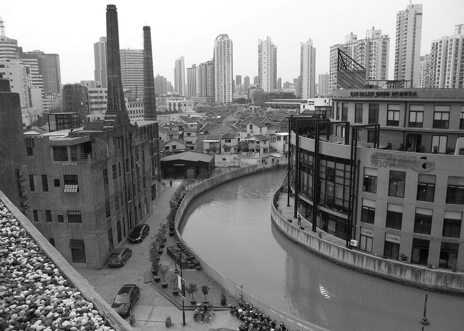 Shanghai 2012 view from roof of 1933 Slaughterhouse. The modern city encroaching on the old.