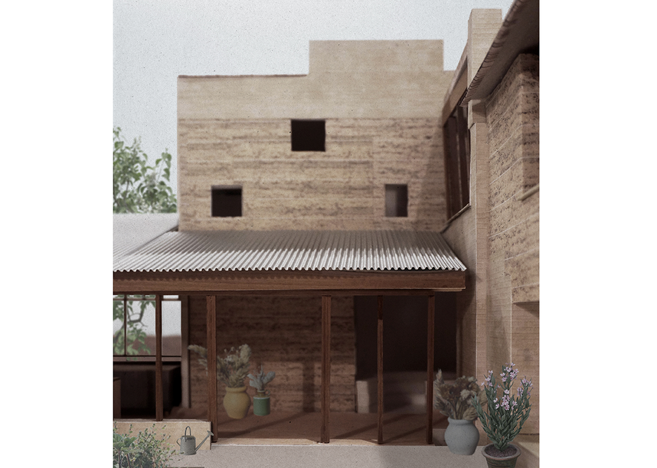Collage of The Brickyard, a rammed earth country house designed by Jonathan Tuckey Design on a former brickworks. Collage: JTD
