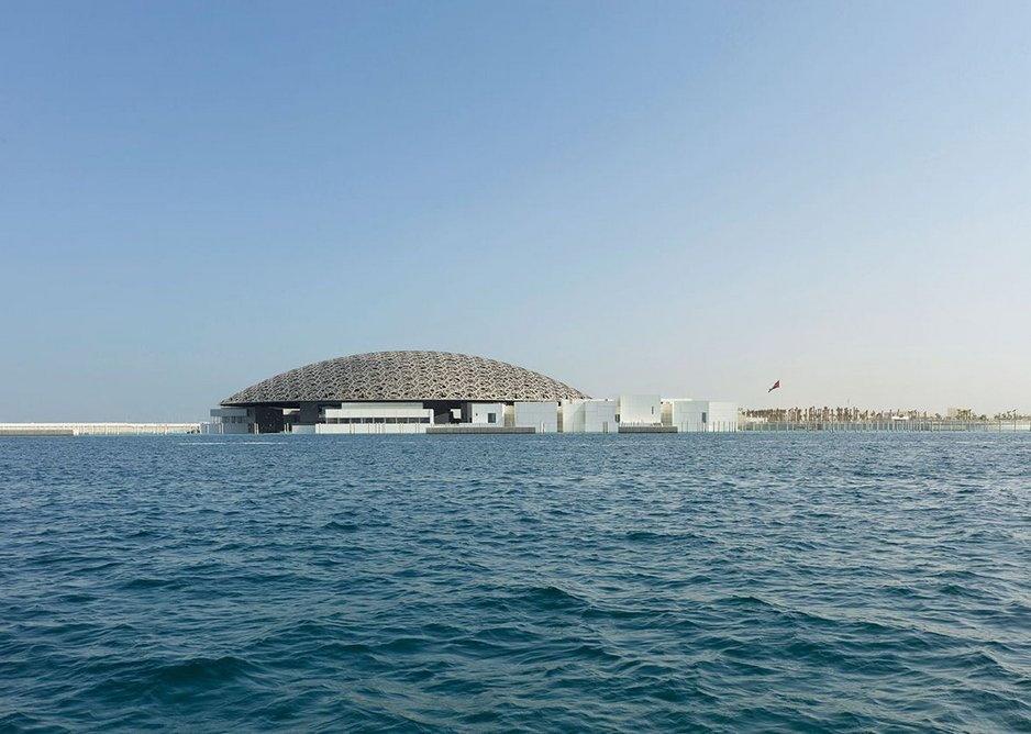 Louvre Abu Dhabi, like a Bond villain’s lair, floating in the sea.