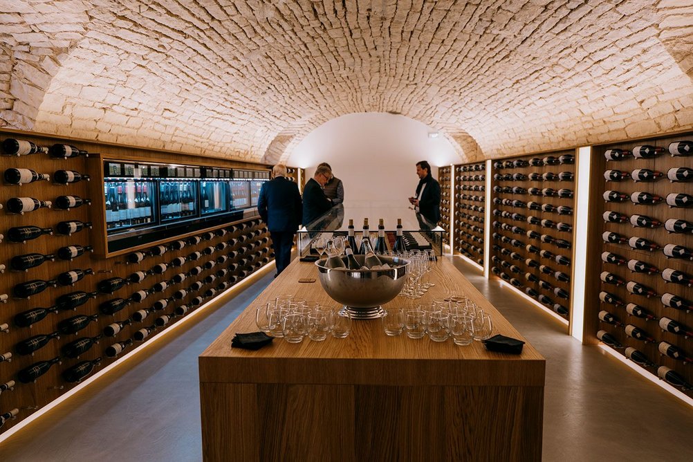 The grands vins tasting room in the restored cellar of the Caves de la Cité wine centre.