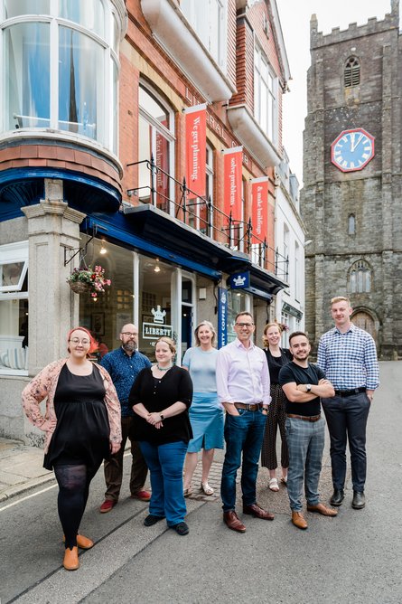 The PLACE architects’ team in front of their studio in the historic centre of Launceston, Cornwall.