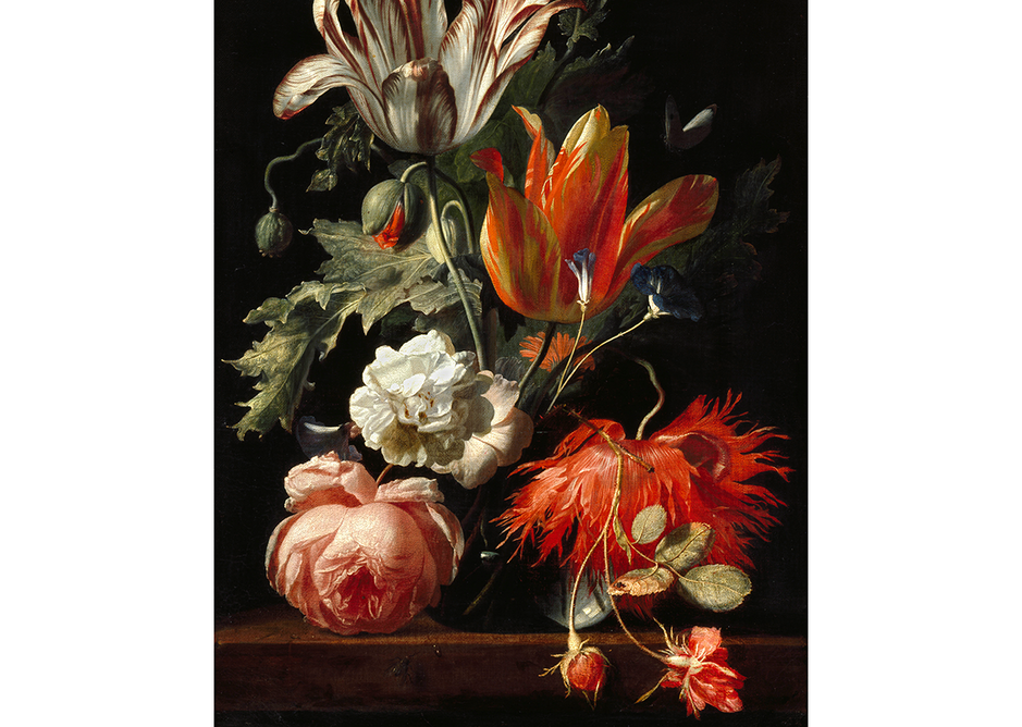 A Vase of Flowers by Simon Verelst, 1669. Courtesy The Ashmolean Museum, University of Oxford. Bequeathed by Daisy Linda Ward, 1939. Verelst was a specialist in ultra-realist floral paintings.