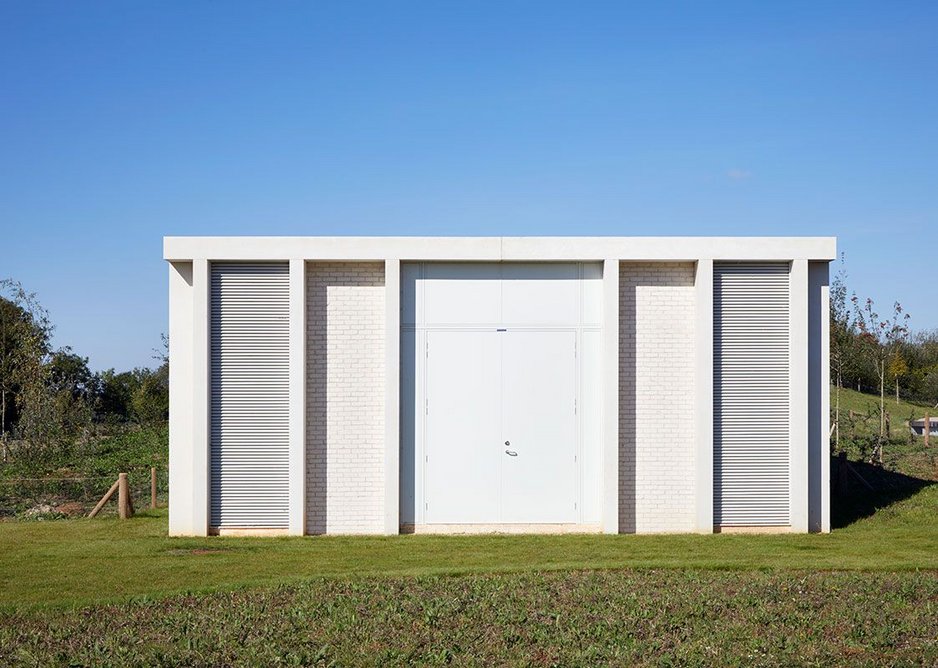 The symmetrical non-potable water pumping station by the lagoon.