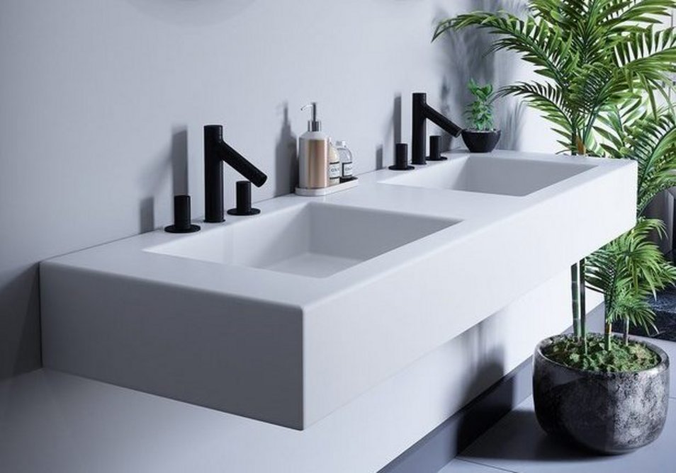 Durasein solid surface in Pure White can be used to create bespoke bathroom vanity units with a smooth seamless and hygienic finish.