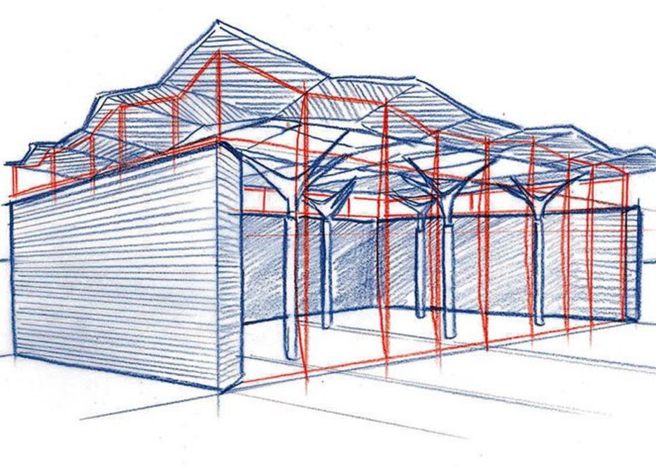 The roof is raised up on steel ‘trees’ giving a clerestory right around the first floor.