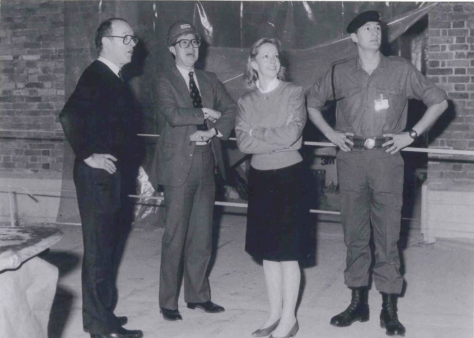 Dangerfield, left, with Alan Borg and clients at the Imperial War museum in the late 1980s.