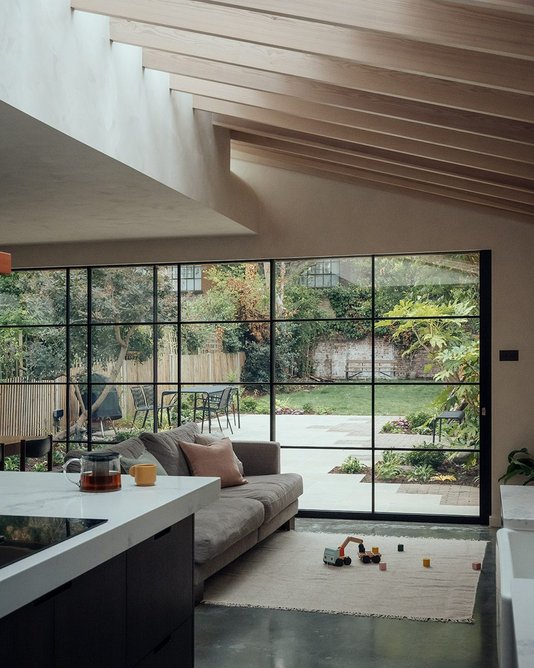 Maxlight oversized industrial-style sliding doors provide plot-wide, floor-to-ceiling views at a property in Aberdeen Park, north London.