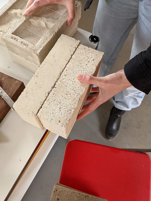 Test bricks produced by Local Works Studio as part of research into the brick recipe.