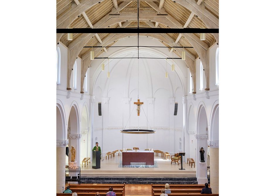 The apse of the church, stripped of layers and colours of paint.