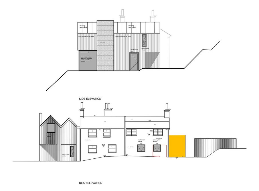 Plans and sections of the remade cottage and its addition.