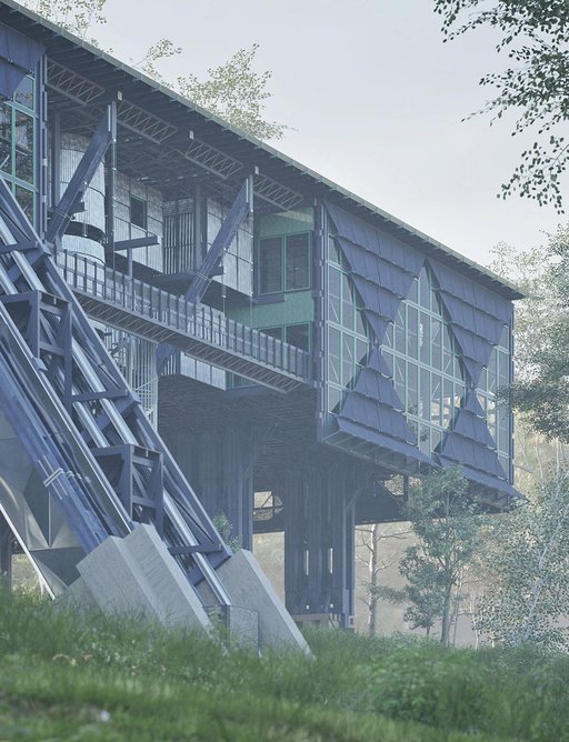 Mierceholts new national timber reserve - structural approach and C16. 420mm x 594mm. Render using Rhino and Twinmotion.