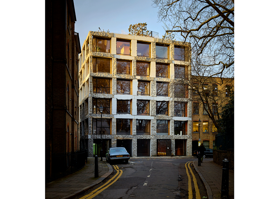 The remarkable self supporting stone facade at Groupwork + Amin Taha’s 15 Clerkenwell Close, as engineered by Webb Yates.